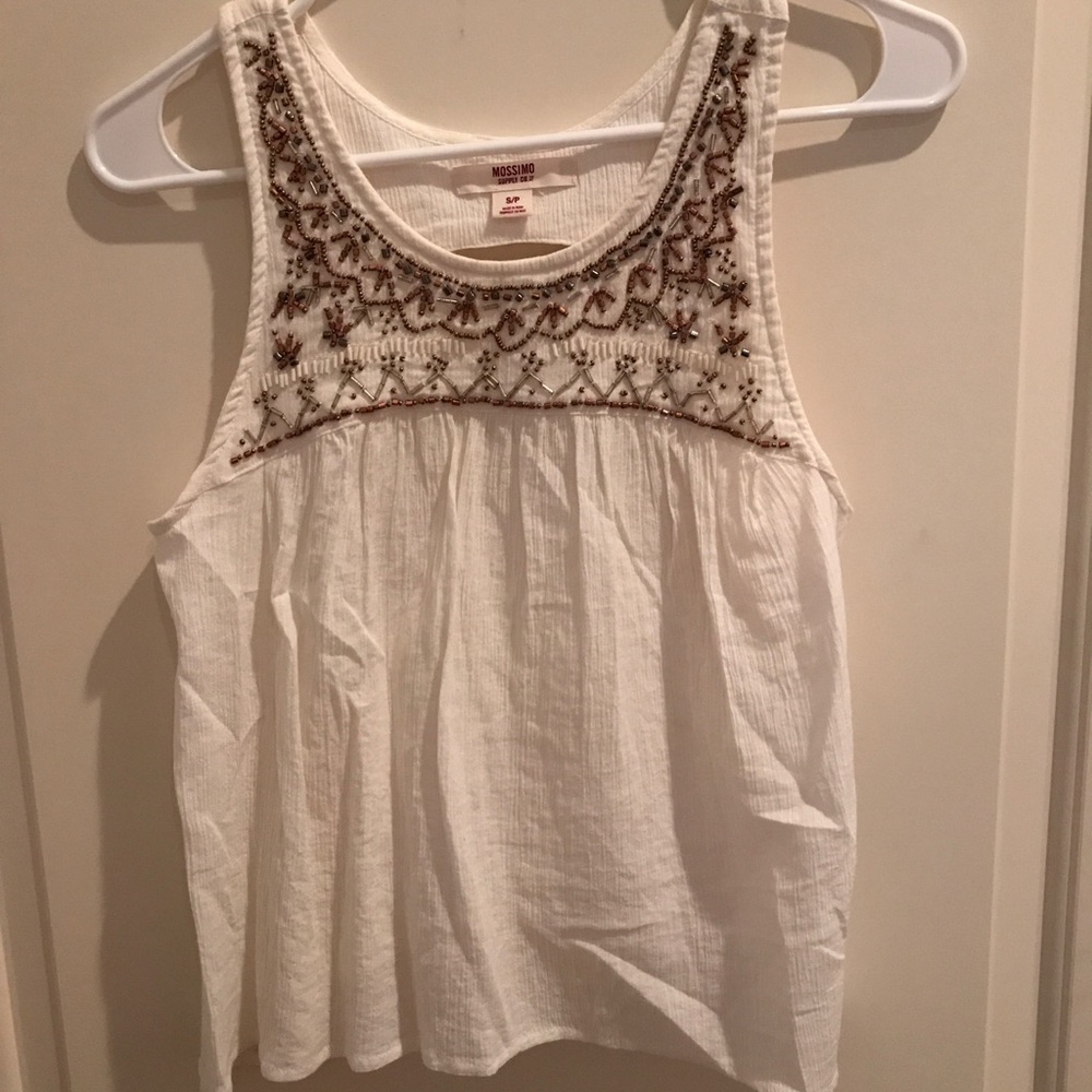 Bead Detail Cream Tank Top